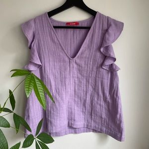 Anthropologie Lavender Ruffle Sleeve Blouse